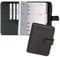 BIND 17501 Systemplaner A7 aus FINEtouch-Lederimitat, schwarzer Timeplaner, Mappe ca. 14 x 11,5 x 3 cm, Kalendermappe mit Systemeinlage mit Kalender 1 Woche=2 Seiten, Planer mit Druckverschluss
