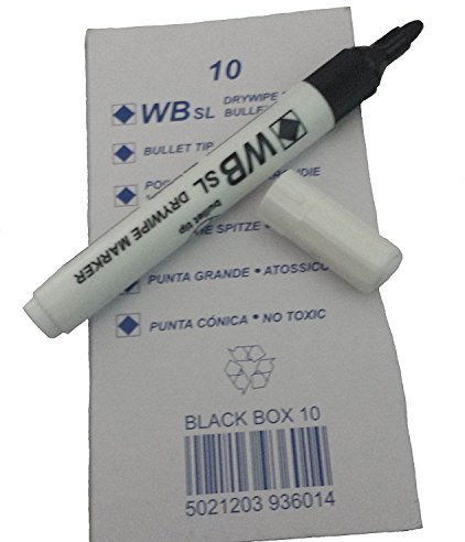 Whiteboard Drywipe Bullet Tip Black Markers x 10 (PC)