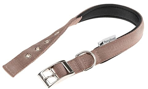 Ferplast Hundehalsband, Großes Hundehalsband aus gepolstertem Nylon, verstellbare Metallschnalle, Halsumfang 43–50 cm, Braun