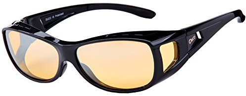 DUCO Polarised Night Driving Over Glasses Wrap Around Sunglasses Worn Over Prescription Eyewear Polarized Night Vision 8953Y (Common Size Black)