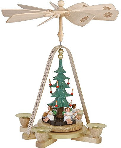 Richard Glässer Seiffen Weihnachtspyramide Engel, 28 cm hoch, natur, original Erzgebirge