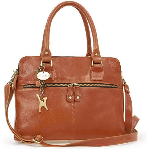 Catwalk Collection Handbags - Grand Sac Cabas Femme Cuir - Sac à Main de Travail - Sac Porté Èpaule Avec Bandoulière Détachable - VICTORIA - Tanne
