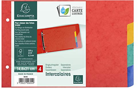 Exacompta 804E Karton-Register für DIN A5 aus starkem Colorspankarton 4-teilig 14,8 x 21 cm vollfarbig 4 Farben für Lernkartei Trennblätter Trennstreifen