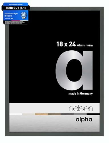 nielsen Bilderrahmen, 18 x 24 cm, Aluminium, Platin glanz, Fotorahmen zum Auftstellen und Aufhängen im Hoch- & Querformat, Echtglas, Alpha