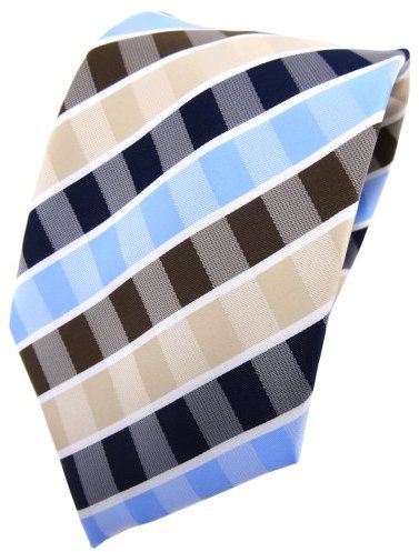 TigerTie Designer Krawatte in beige braun blau hellblau weiß gestreift