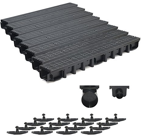8m Entwässerungsrinne für modulares System A15 98mm, komplett Stegrost Kunststoff, Schwarz Line