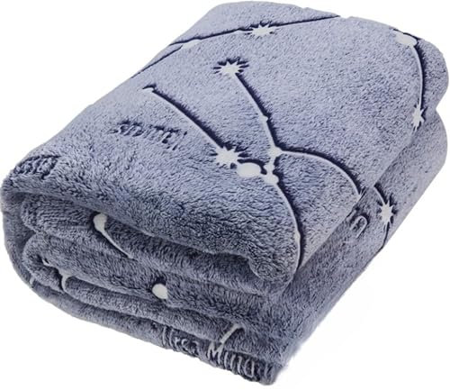Kanguru - Plaid Singolo, Glow, 130x230 cm, Coperta per Letto, stelle si illumina al buio, soffice pile, misura singola 1 piazza, idea regalo natale bambino bambina, idee compleanno, cameretta