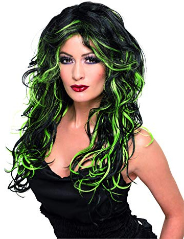 Smiffys Gothic Bride Wig, Green & Black Long & Streaked, Halloween Fancy Dress Accessory, Halloween Dress Up Wigs