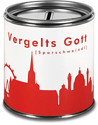 44spaces Spardose Wien Vergelts Gott rot - Geld Scheine Schenken Verschenken - Witzige Geschenkdose Geldverpackung Geldgeschenke Abitur Geschenke Hochzeit Hochzeitsgeschenk