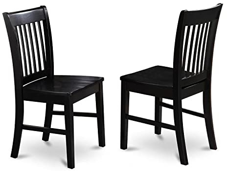 East West Furniture NFC-BLK-W Norfolk Dining Chairs - Slat Back Wood Seat Kitchen Chairs, Set of 2, Black