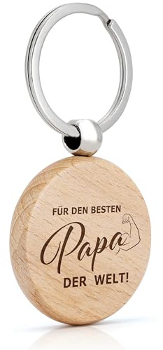 Mister Boncuk Roundi Schlüsselanhänger mit Gravur aus Holz - Personalisierter Holz Schlüsselanhänger Wunschgravur - Geschenke für Frauen & Männer (Für den Besten Papa der Welt)
