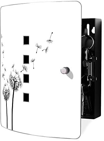 banjado Design Schlüsselkasten aus Edelstahl für 10 Schlüssel/Schlüsselschrank zur Schlüssel Aufbewahrung 24 x 21,5 x 7cm groß mit praktischem Magnetverschluss/Motiv Pusteblume 2