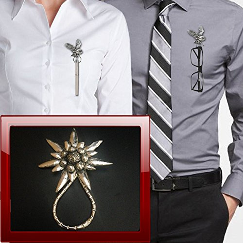 Große Edelweiß C1 Brosche Tropfenhalter für Brillen, Stift, Ausweis, Schmuck Zinn