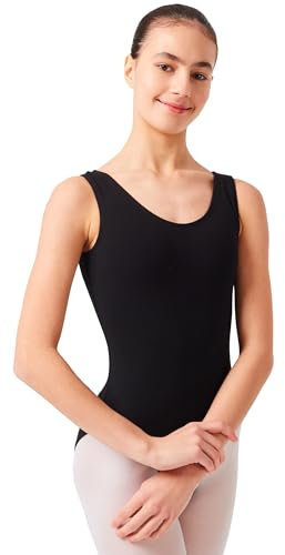 tanzmuster ® Ballettanzug Mädchen ärmellos - Lissy - aus weicher, atmungsaktiver Baumwolle Ballett Trikot Ballettbody in schwarz, Größe 128/134