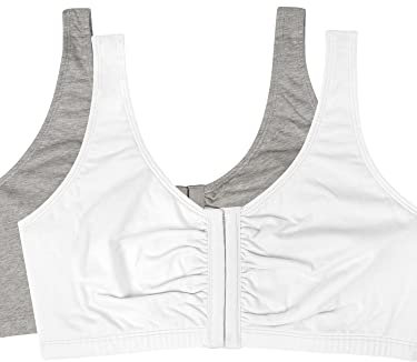 Fruit of the Loom Women's Plus Size Front Close Builtup Sports Bra, Heather Grey/White