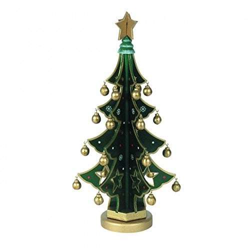 Deko-Tannenbaum mit Christbaum-Kugeln, drehbar, Holz, handbemalt im Kunsthandwerks-Stil, 30cm