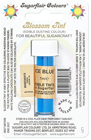 Sugarflair Blossom Tint Ice Blue Food Colouring and Dusting Powder, Matt Finish, Brush On or Mix with Rejuvenator Spirit to Create a One of A Kind Cake - 7ml