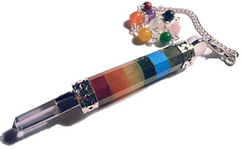 Animus Imperat Dreigliedriges 7 Chakra Pendel aus Einzeledelsteinen mit Bergkristall Kugel und Spitze