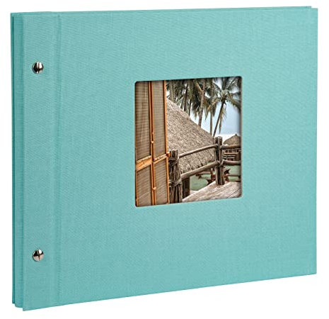 goldbuch 26507 Schraubalbum mit Fensterausschnitt, Bella Vista Trend, 30 x 25 cm, Fotoalbum mit 40 schwarze Seiten mit Pergamin-Trennblättern, Album erweiterbar, Fotobuch aus Leinen, Aqua