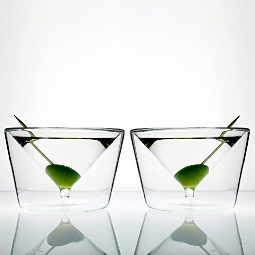 Charles and Marie Collection InsideOut | Verres à martini et à cocktail design à double paroi | Lot de 2 verres à cocktail pour mariage, anniversaire, nouvel an, enterrement de vie de jeune fille,