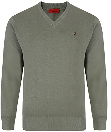 Gabicci Plain V-Neck Sweater (M, Olive)