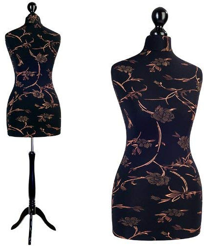 LUCCESI Schneiderpuppe | zum Probierpreis Verschiedene Größen (Female) Torso Size: S (34-36) | Bezug schwarz/florales Muster (braun) | Standfuss schwarz | Damen - Schaufensterpuppe