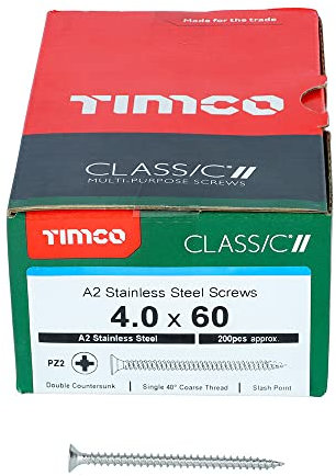 TIMCO Classic Multi-Purpose Screws - 4.0 x 60 - A2 Stainless Steel - Box of 200