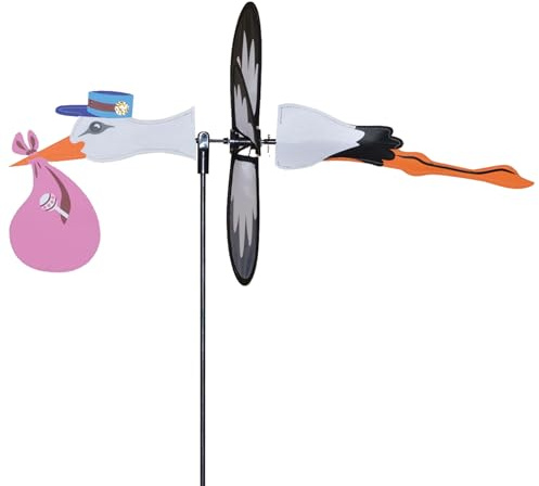 Premier Kite Petite Spinner Storch Girl - Skurriles Windspiel für Hof & Garten, strapazierfähiges, wetterbeständiges Gewebe, einfach zu montieren, Outdoor-Dekor für Terrassen, Rasen, Höfe und mehr