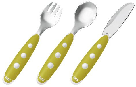 NUK Easy Learning Maxi-Besteck, 3-teilig, Edelstahl, kindermundgerecht, abgerundete Ränder und Zinken, pistazie