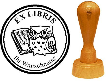 Ex Libris Exlibris Stempel EULE mit BUCH - mit persönlichem Wunschnamen und Motiv