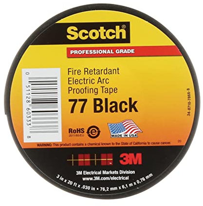 Scotch Fire-Retardant Electric Arc Proofing Tape 77, 1-1/2 in x 20 ft, 1 roll/carton, Black
