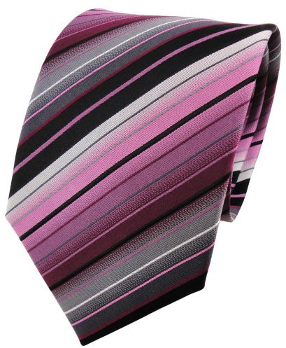 TigerTie Designer Seidenkrawatte in rosa flieder schwarz silber grau gestreift