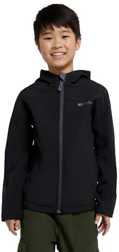 Mountain Warehouse Exodus Wasserdichte Windjacke Kinder Softshell - Leichte, Atmungsaktive Regenjacke, Wasserfeste Jacke Schwarz 116 DE (5-6 Jahre)