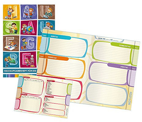 Hausaufgabenheft für die Grundschule A5 mit farbigen Innendruck und Klarsichtumschlag