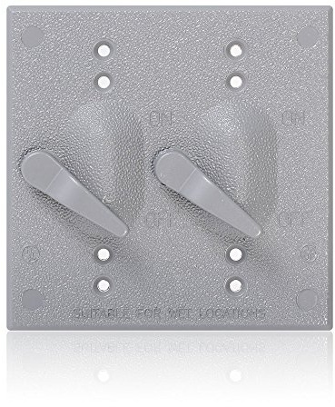 Leviton WM2S-GY Weatherproof Double Socket Cover, Metal Flat Lid, 2-Gang Switch, Gray