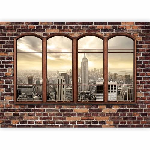Papier peint murando intissé 350x256 cm Décoration Murale XXL Poster Tableaux Muraux Tapisserie Photo Trompe l'oeil New York Fenetre NY City Ville d-A-0055-a-a