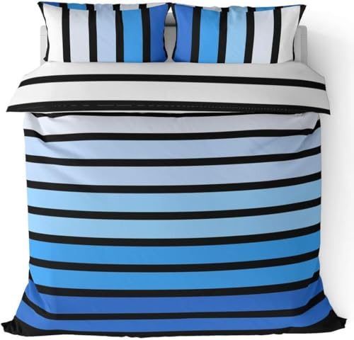 Rapport Home Striped Blue Duvet Cover Set King Size - Vibrant Polycotton Bedding with Pillowcase, Durable & Fade Resistant for Kids & Adults Bedroom