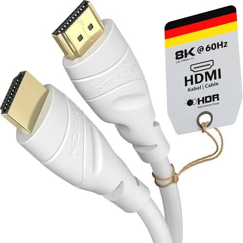 KabelDirekt – Cable HDMI 2.1 8K / 4K – 0,5m y más longitudes (0,15m–22,5m) – Cable HDMI diseñado en Alemania – Soporta 10K/8K@60Hz / 4K@120Hz – HDMI 2.1 Cable para TV, PC, PS5, XBO, Switch, blanco
