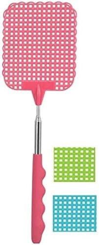 Fackelmann Matamoscas Telescópico Resistente y Extensible, Longitud Variable 26-72 cm, Plástico y Mango de Acero Inoxidable, Color Aleatorio, Turquesa, Verde o Coral, 1 ud.