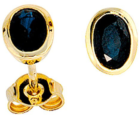 Ohrstecker Ohrschmuck mit Saphir Safir 585 Gold Gelbgold oval Damen Ohrringe