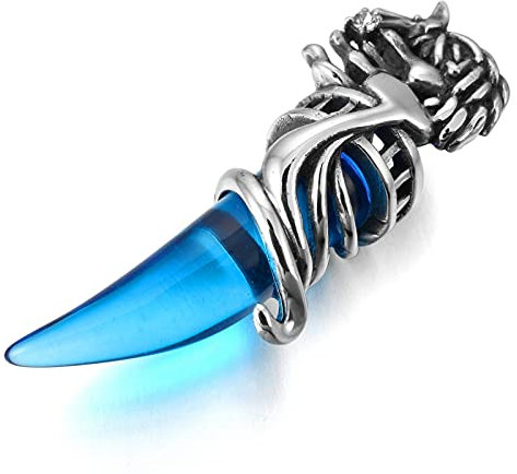 INBLUE Dragon Loup Dent Pendentif pour Hommes Garçons Femmes en Acier Inoxydable Cool Colliers Simuler Cristal Pierres Précieuses Petit Ami Cadeaux Bijoux avec Chaîne De 23 Pouces