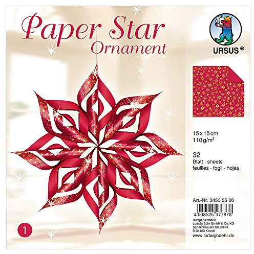 Ursus 34505500 - Paper Star Ornament 1, 4 Sterne, ca. 40 x 40 cm, rot
