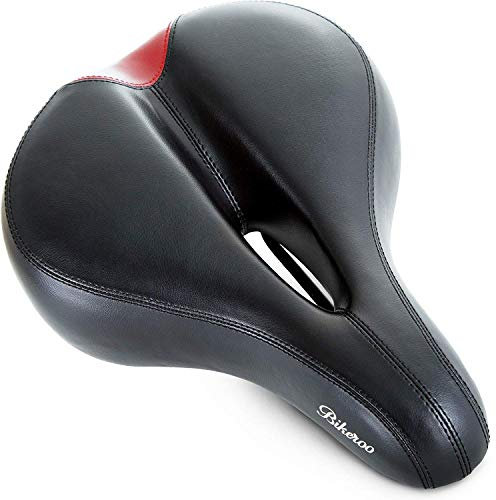 Bikeroo Bike Seat Cushion - Universal Bicycle Seat for Men and Women - Bike Saddle Replacement w/ Padded Comfort, Shock Absorbing Springs, Mounting Tools & Waterproof Rain Cover, Red