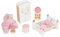 Le Toy Van - ME057 - Puppenhaus-Schlafzimmer, Alter 3, 19-teiliges Holzmöbel-Set, Öko-Spielzeug, Montessori, inklusive Doppelbett, Schminktisch, Kleiderschrank, Nachttisch, Zubehör