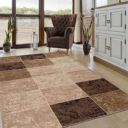 VIMODA Teppich Modern Meliert Kariert Marmor Muster Braun Beige, Maße:80 x 150 cm