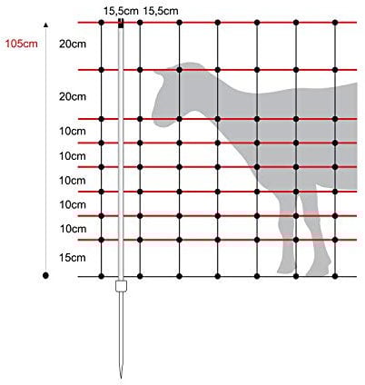 horizont Schafnetz - horinetz - Elektronetz gelb, schwarz, Höhe 105cm, Länge 50m, Einzelspitze, 14 Pfähle, Schafzaun, Weidezaun, Elektrozaun, Ziegenzaun - perfekt für den Schutz Ihrer Schafe