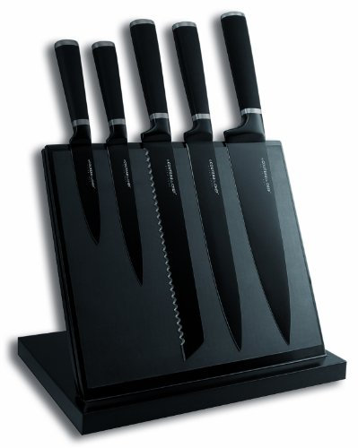 Le Couteau du Chef 443610 Bloc Aimanté 5 Couteaux de Cuisine Lame Noir Carbone Acier INOX + Revêtement Anti Adhérent