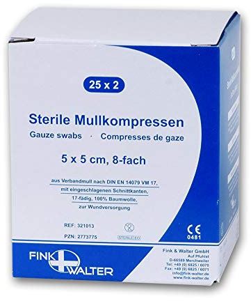 Mullkompressen steril 5x5cm, 8-fach, Packung à 25x2 Stück (50 Stück), FIWA®komp, Fink & Walter