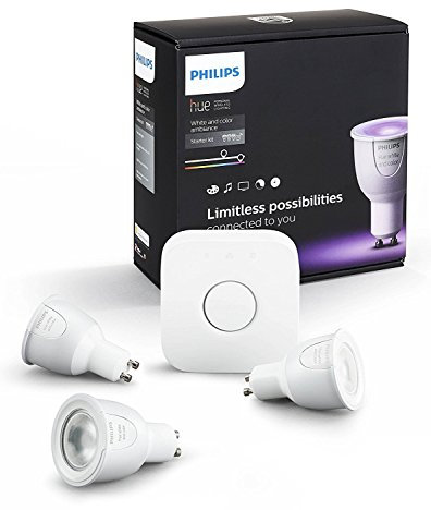 Philips Hue GU10 Starter Kit White and Color, include Bridge 2.0 e 3 Lampadine hue GU10, Bianco,