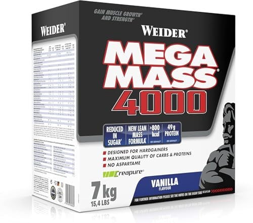 Weider Mega Mass 4000 - Weight Gainer Pulver mit 48g Protein & Kreatin pro Portion - Für Muskelaufbau & hohe Kalorienaufnahme - 7kg - Vanille